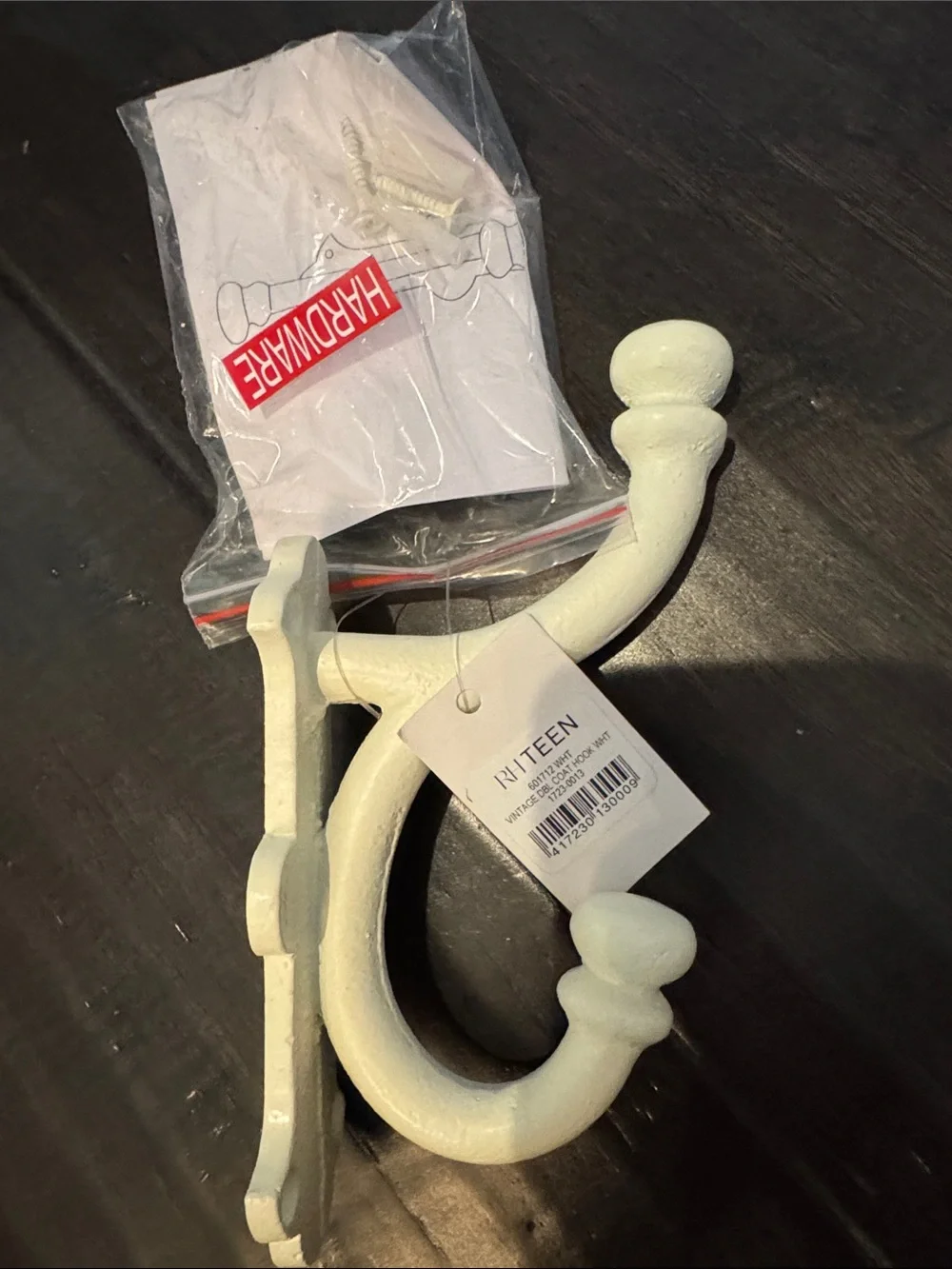 Restoration Hardware White Double Wall Coat Hook - Vintage Style